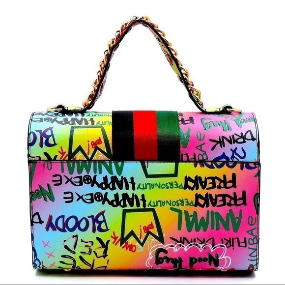 ⭐️Host Pick⭐️2-N-1 Grafitti Print Queen Bee Stripe Boxy Satchel - Picture 7 of 10